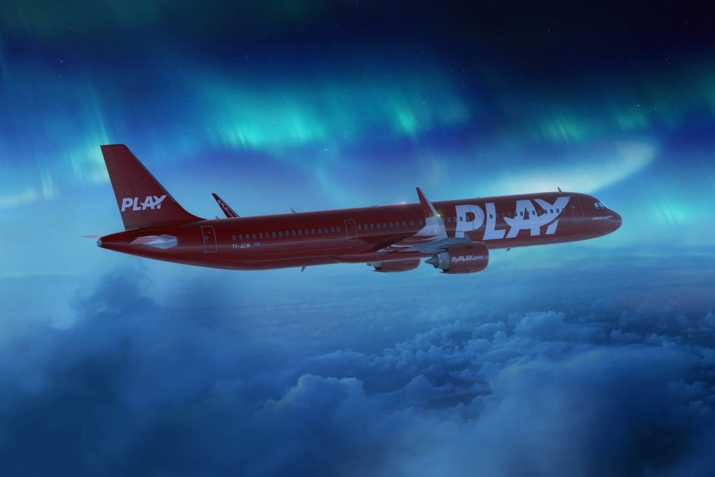 CGI magic moments. Play Airlines flying amongst the Northern Lights, created with CGI. Brand imagery for airlines.