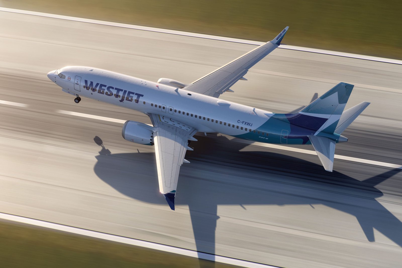 WestJet MAX8 in take-off position CGI by Neutral Digital
