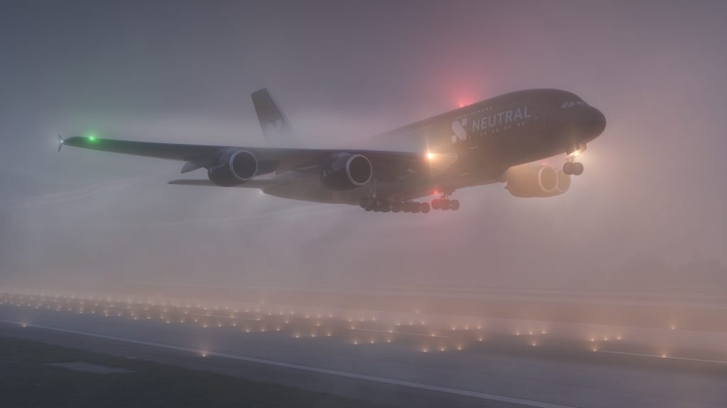 Atmospheric CGI Airbus A380 foggy landing by Neutral Digital