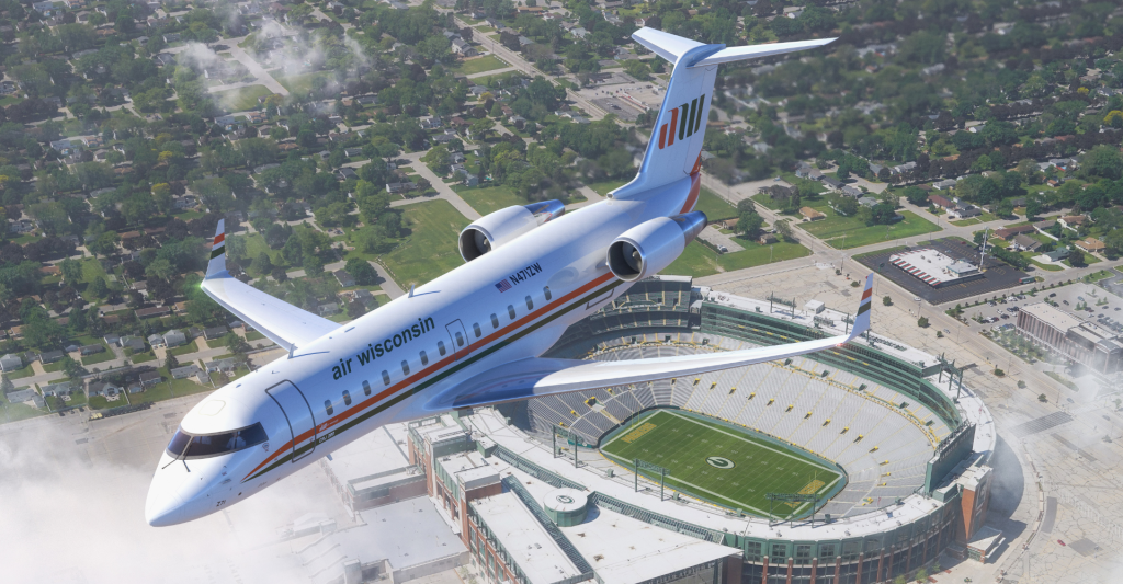 Airline CGI: Air Wisconsin over Lambeau Field.